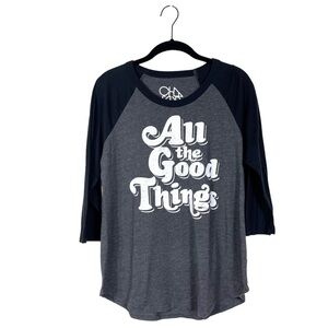 Chaser All the Good Things Raglan 3/4 Sleeve Baseball Tee Black Gray Top M